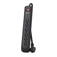 Commercial Electric 8 ft 6 Outlet Surge Protector Power Strip 1000J Flat Plug