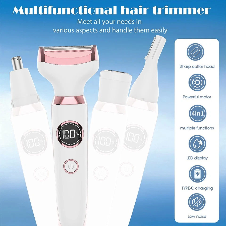 Electric Shaver for Women Bikini Trimmer Wet Dry Use 4 in 1 Silk Glide Epilator - image 2 of 4