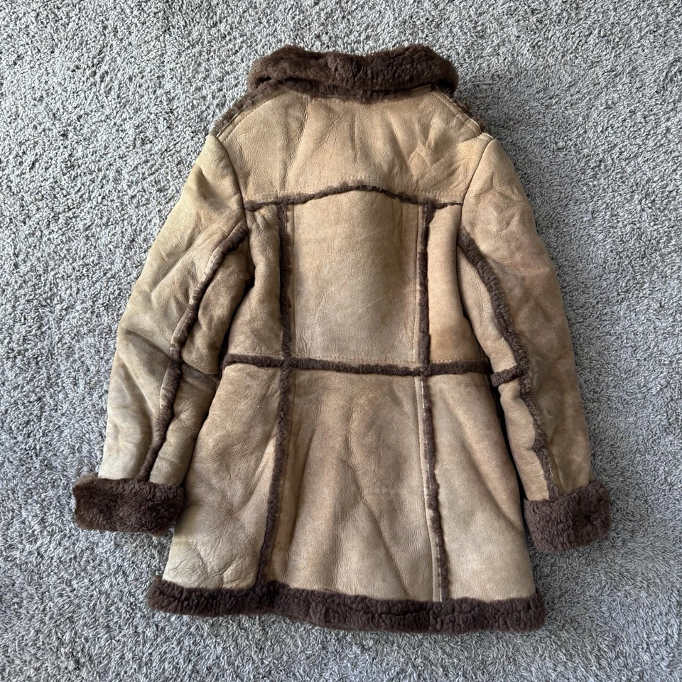 ВИНТАЖНЫЙ San Remo стриженный мех кожи амбара пальто женщин размер 14 коричневый Western - Изображение 3 из 4