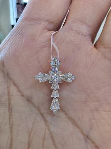Authentic 1.4Ct Baguette Cut Real Moissanite Catholic Cross Pendant 14k Yellow Gold Plated