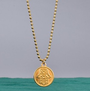 Authentic Gold Plated Titanium Hamsa Hand Of Fatima Coin Necklace 16-18"