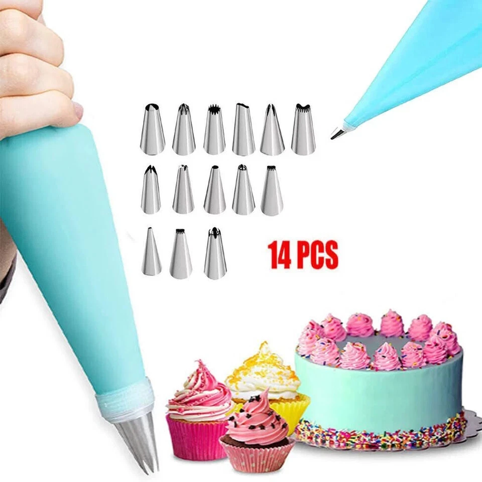 CAKE PIPING ICING CUPCAKE DECORATING COTTON BAG NOZZLE SET SUGARCRAFT CUP 14Pcs - Image 2 of 4
