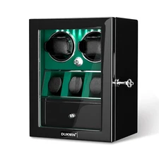 DUKWIN Automatic 2 Watch Winder with 3 Watch Display Storage Box with LED Light