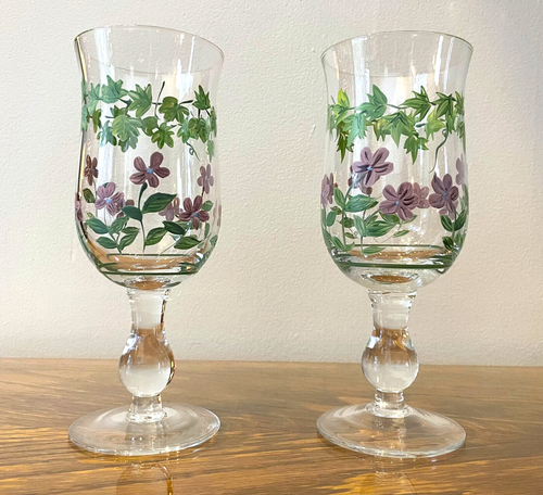 SET of 7 WINE GOBLETS Purple Sweet Violet Waverly Garden Room Classics Beautiful - Picture 2 of 12