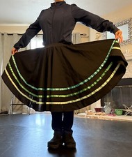 Character Dance Circle Skirt Black with green satin ribbons Adult S M