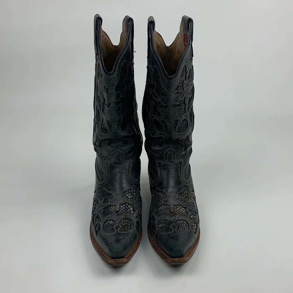 Twisted X Western Boots Size 8 Dark green Brown Low heel pull on embroidered - Image 3 of 4