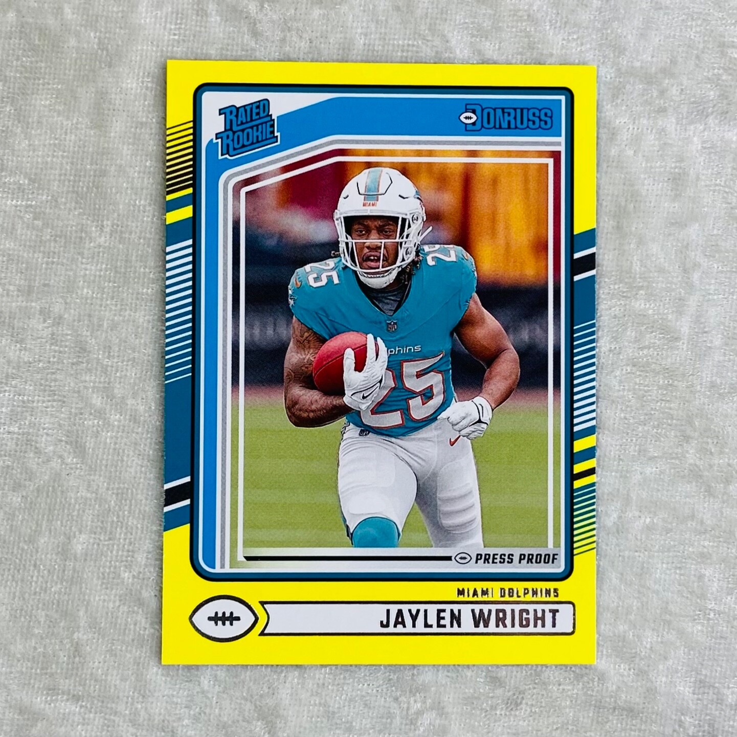Jaylen Wright Rookie Yellow Press Proof 2024 Donruss NFL Football Card #344