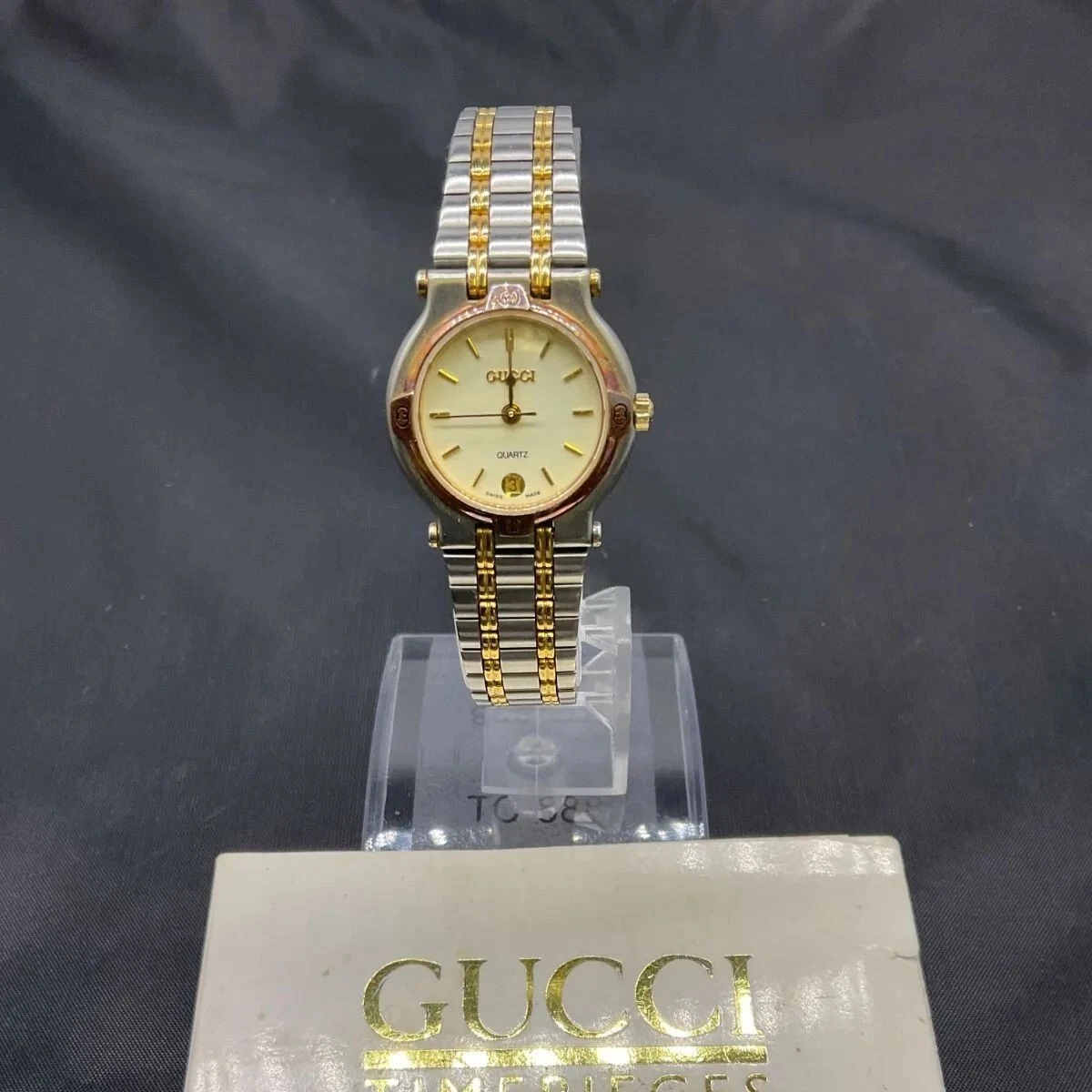 MONTRE GUCCI 9000L DATE VINTAGE FABRICATION SUISSE ARGENT IVOIRE Occasion objet non fonctionnel