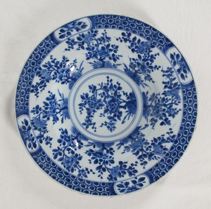1600's Kangxi Blue White Chinese Porcelain Soup Plate Flower Trees Garden yqz