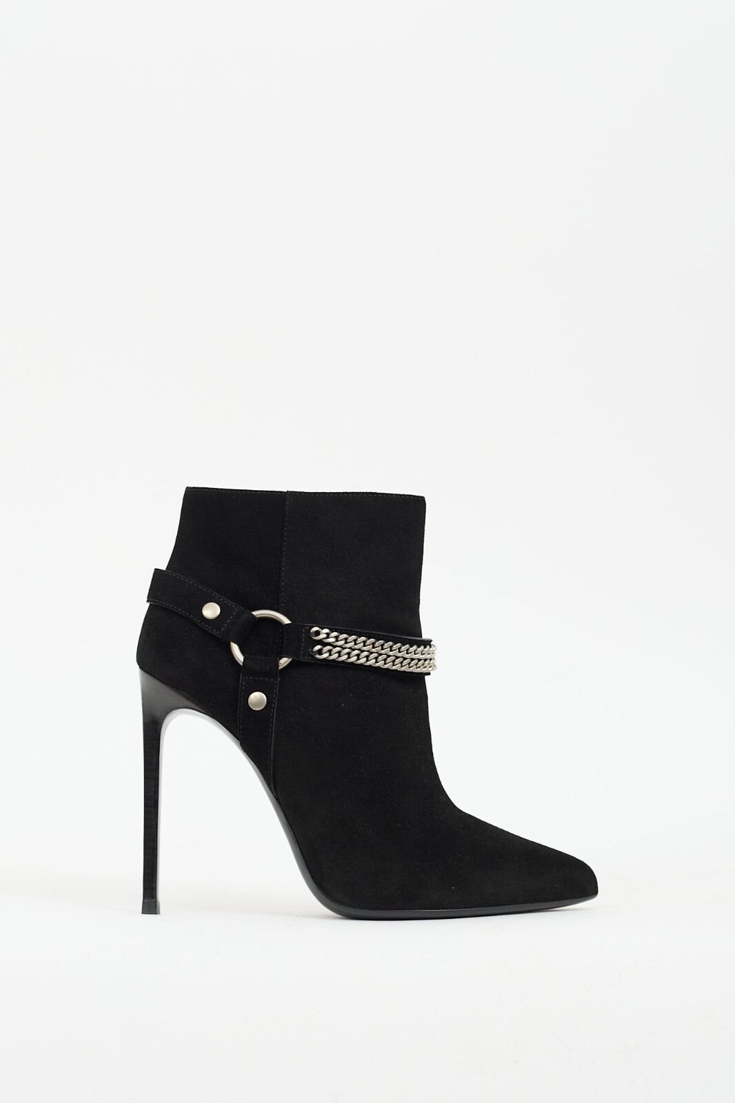 Stivali Saint Laurent scamosciati neri $1395 con imbracatura e catena taglia 9 IT 39