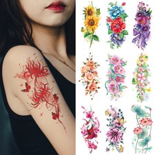 Tattoo Sticker Waterproof Tattoo Stickers Pink Flower Stickers Art Deco Women  