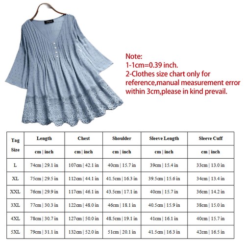 T-Shirts Tunika Pullover Tops Bluse T-Shirt Baumwolle Damen Leinen 3/4 Arm Spitze Boho - Bild 2 von 22