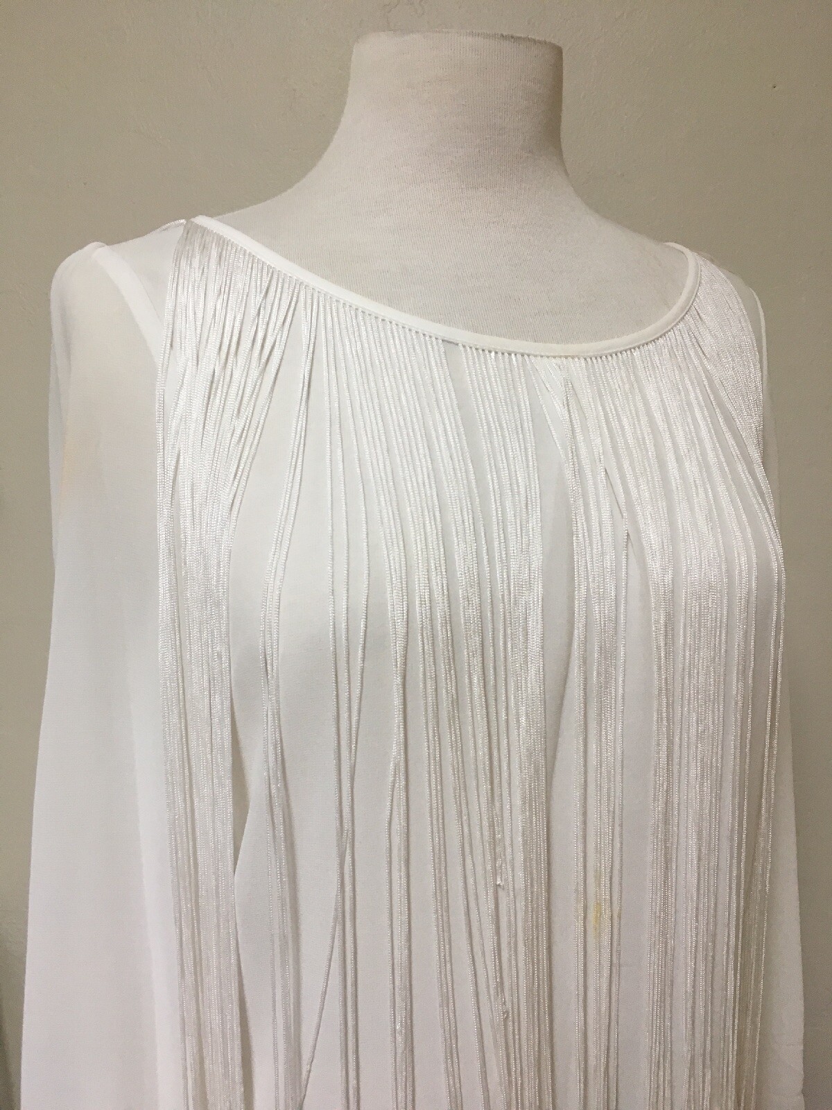 San Joy White Blouse With Fringes For Women Size Medium -