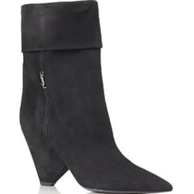 Saint Laurent Liz Suede Cone-Heel Boots Women's 35/5 US Nero Pointed Toe