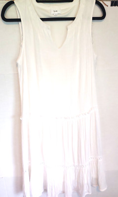 Fyve Midi Womens L Sleeveless Dress White Gauze Boho Tiered Crochet Cottagecore