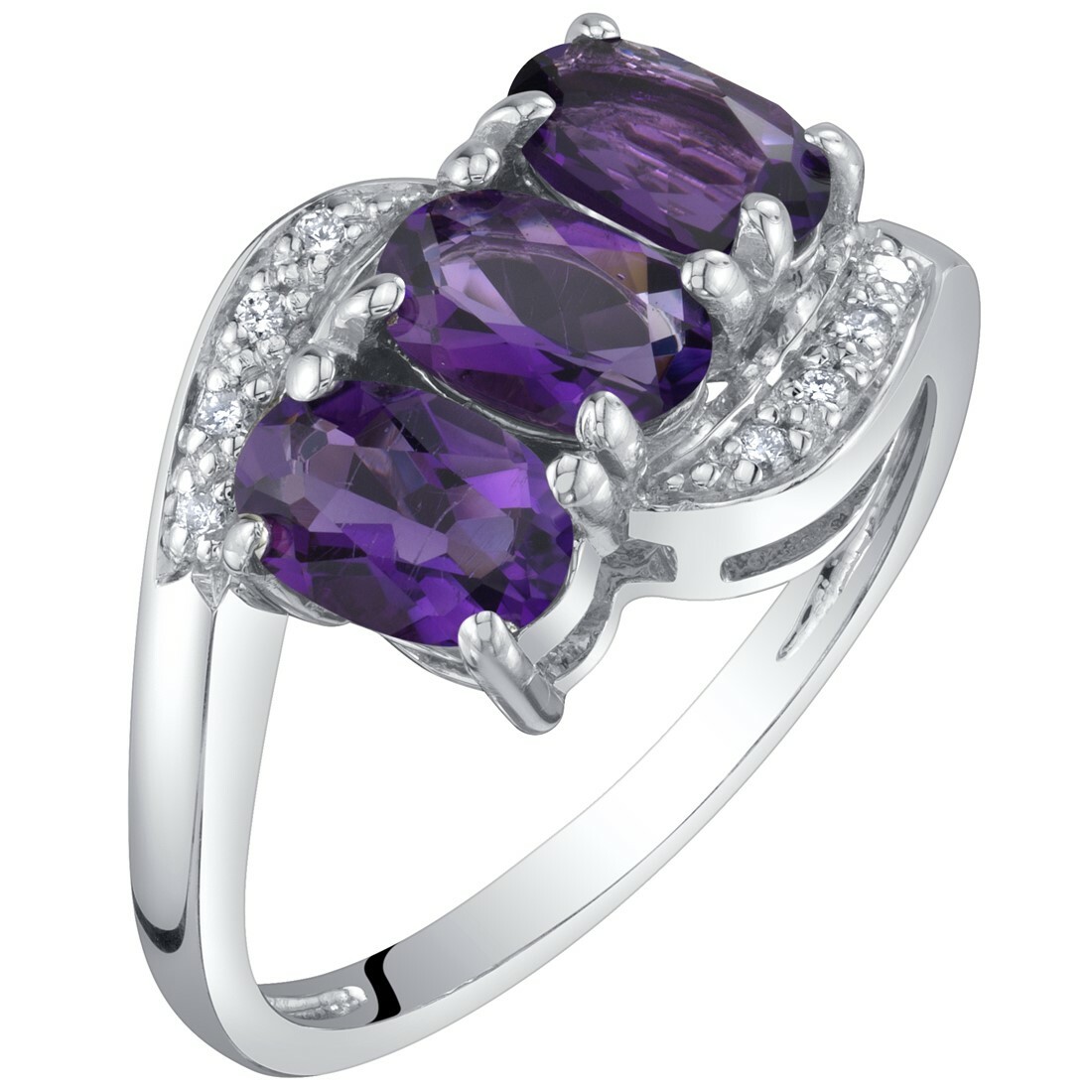 14k White Gold Genuine Oval Amethyst and Diamond Ring 14k White Gold Genuine Oval Amethyst and Diamond Ring