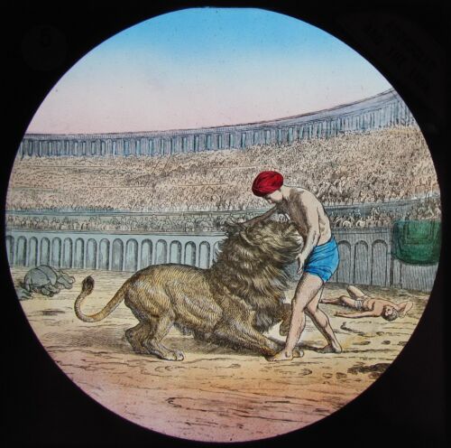 Glass Magic Lantern Slide ANDROCOLES AND THE LION NO5 C1890 DRAWING RELIGIOUS - Photo 1/2