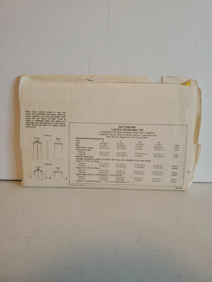 Vintage Kwik Sew Pattern 847 Ladies Dress And Top Stand Up Collar Sizes 6-12 FF - Image 2 of 3