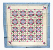 Vintage Patchwork Quilt, "Fancy Flowers", Mid 20th Century. 84' X 84"