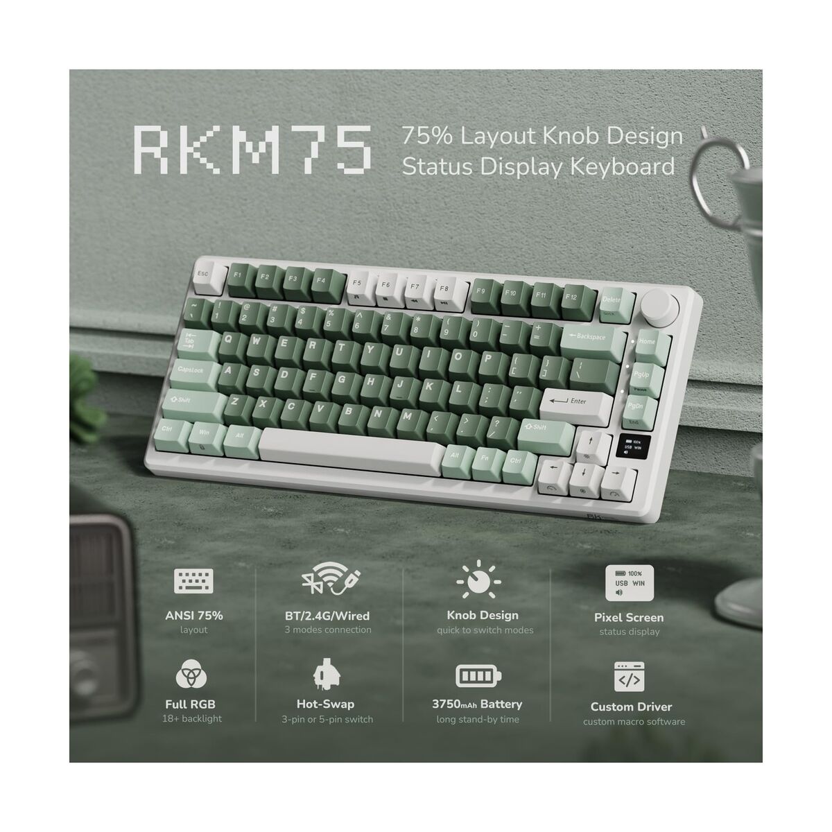 RK ROYAL KLUDGE M75 Wireless Mechanical Keyboard 2.4Ghz/BT5 RK ROYAL KLUDGE M75 Wireless Mechanical Keyboard 2.4Ghz/BT5