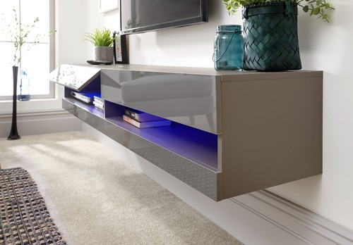 Galicia 150cm Wall TV Unit LED Grey Coffee TV Unit Entertainment Storage - Picture 5 of 11
