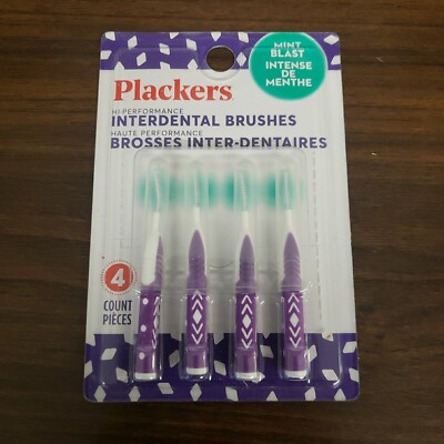New Plackers Hi Performance Interdental Brushes Mint Blast Flavored Travel 4 Ct