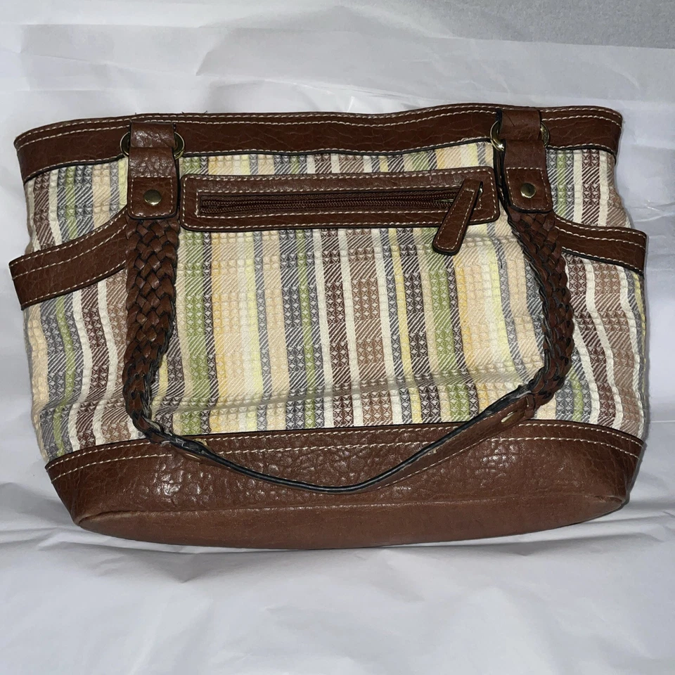 Bolsa satchel feminina grande elegante marrom algodão designer "ETIENNE AIGNER" - Imagem 2 de 4