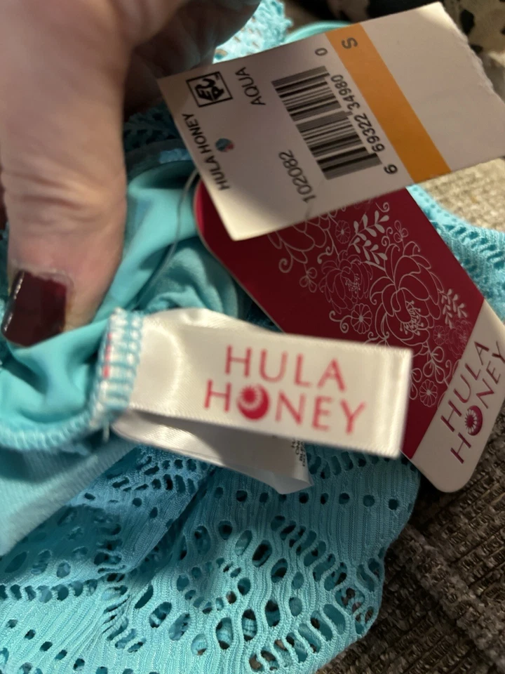 Traje de baño Tankini Hula Honey para mujer talla S azul aguamarina ganchillo NUEVO Foto 3 de 4