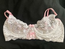 Shirley Hollywood Bra Size M Underwire White w/2 Pink Bows  Style 13022P