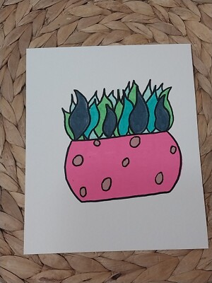 5×6 Acrylic Painting On Watercolor Paper Kimmys Office Plant Nature  22 M1
