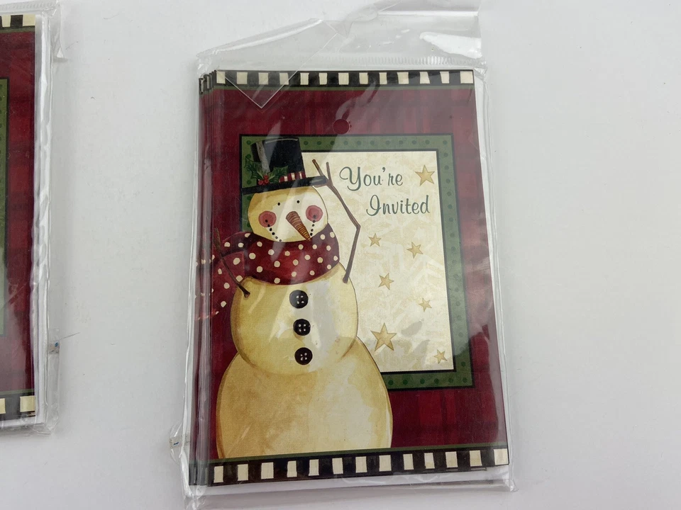 Lote de 2 tarjetas de invitación de muñeco de nieve acogedor Amscan 8 tarjetas vacaciones de Navidad Foto 2 de 4