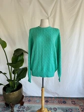 Hawick 100% Cashmere SOFT Casual Pullover Cable Knit Sweater Large Teal