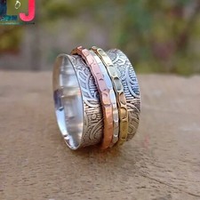 925 Sterling Silver Band Ring 14mm Wide Designer Spinner Band Ring Gift For Her