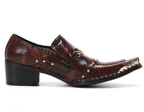 Men Fashion Pointy Toe Metal Decor Rivet Leather Shoes Youth Party Dress Shoes H - Picture 6 of 9
