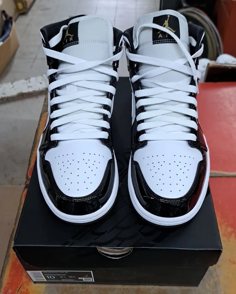 Nike Air Jordan 1 Mid SE AJ1 Black Metallic Gold Men Shoes Nike Air Jordan 1 Mid SE AJ1 Black Metallic Gold Men Shoes