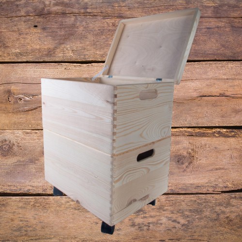 Grandes cajas de madera apilables con asas de tapa ruedas - Imagen 2 de 68