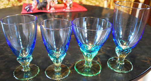 Mixed Size Set 4 BAHIA Bormioli Rocco BLUE&GREEN Water/Champagne/Iced Tea/Juice
