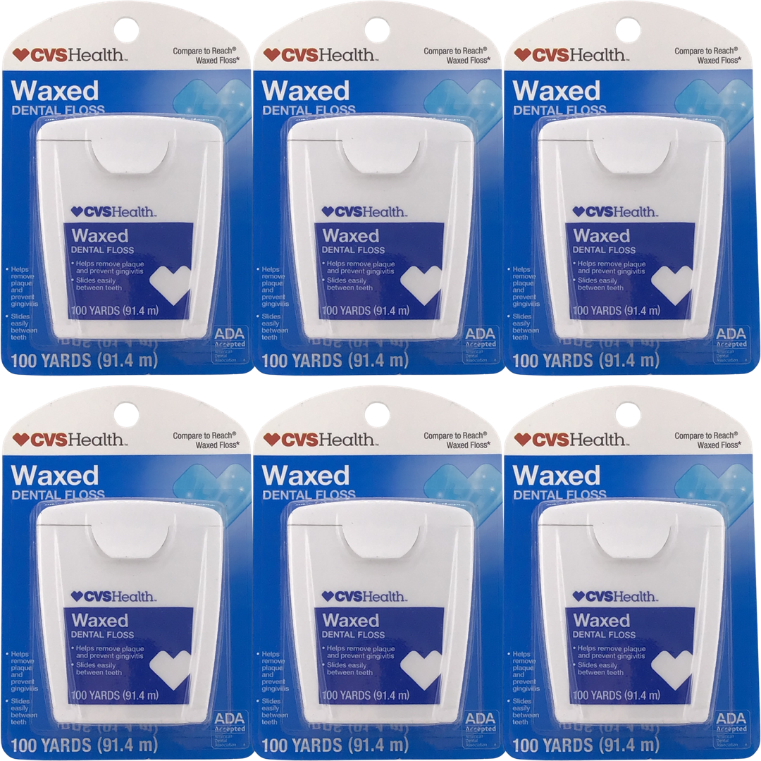 6 Pack CVS Health Waxed Dental Floss 100 yd Remove Plaque Prevent