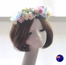 Women Wedding Blue Pink Flower Prom Party Hair headpiece hair headband Garland
