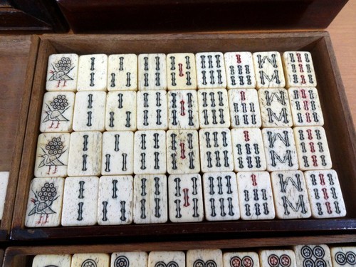 Mahjong Fliesen Fliesen Rückseite Bambus Karaki Box Vintage Retro Strategiespiel aus Japan - Bild 5 von 10