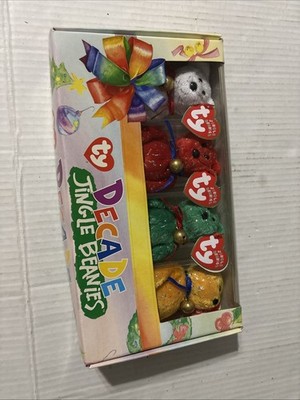 Ty DECADE JINGLE BEANIES in a  Collectible Box Set of Four Beanies, Retired New 