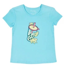 DOT & ZAZZ Little Girls Drink & Frog Short Sleeve Top Size XS Blue New With Tag