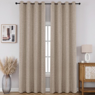 Light Khaki Blackout Curtains 52X90 Inch Pack Of 2 Faux Linen Noise Reducing