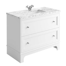Image of Bathroom Vanity Unit 650mm White Grey Marble Quartz Basin Cabinet Drawer