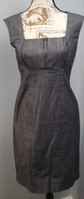 Calvin Klein Sheath Dress Womens 4 Gray Cap Sleeve Pleated Square Neck Back Zip