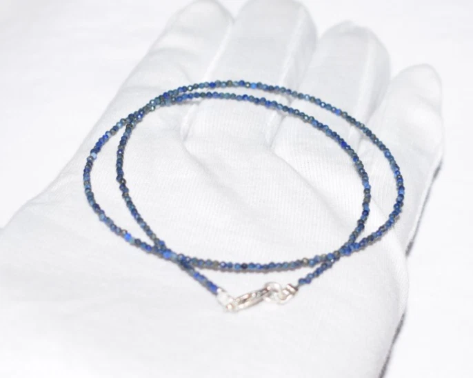 Collares de lapislázuli natural de 34 pulgadas de plata de ley 925 con cuentas de piedras preciosas de 2 mm Foto 4 de 4