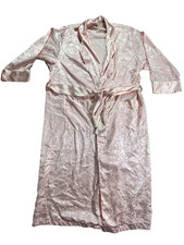 Vintage Victoria's Secret Robe Womens M Pink Jacquard Floral Satin Waist Belt