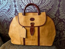 Borsa da viaggio Derrici in vera pelle marrone modello coccodrillo Holdall