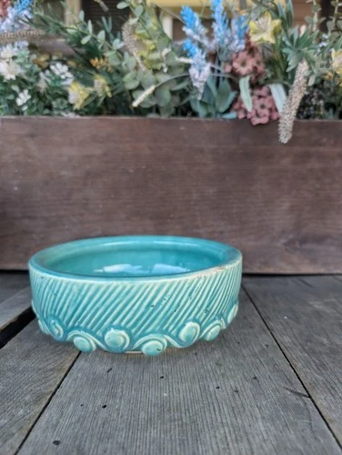 Vintage McCoy Pottery Aqua Wave Knob Bowl Bulb 7" Planter