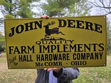 John Deere Quality Farm Implements Mc Comb Ohio Hardware Sign 12 1/4” By 23 1/2”